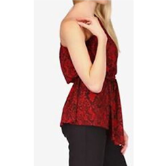 Michael Kors One Shoulder Blouse Python Snake Print Red & Black Ribbon Belt long - Picture 2 of 6